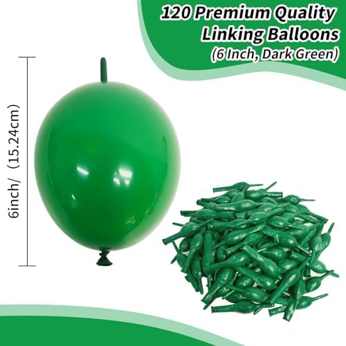 6 Inch Green Linking Balloons, 120Pcs Quick Link Balloons Garland & Arch Kit for DIY Balloon Wall, Dark Green, alternate view