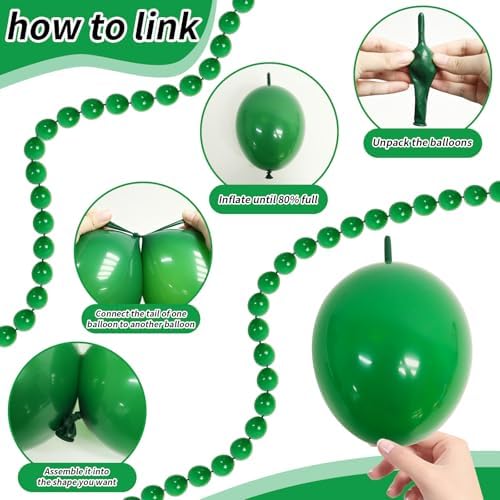 6 Inch Green Linking Balloons, 120Pcs Quick Link Balloons Garland & Arch Kit for DIY Balloon Wall, Dark Green, alternate view