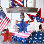 6 Inch Labor Day Decorations Wooden Stars Set, 3D Glitter Star Memorial Day Tiered Tray Decor, 4th of July Red, alternate