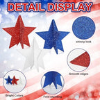6 Inch Labor Day Decorations Wooden Stars Set, 3D Glitter Star Memorial Day Tiered Tray Decor, 4th of July Red, alternate