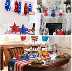 6 Inch Labor Day Decorations Wooden Stars Set, 3D Glitter Star Memorial Day Tiered Tray Decor, 4th of July Red, alternate