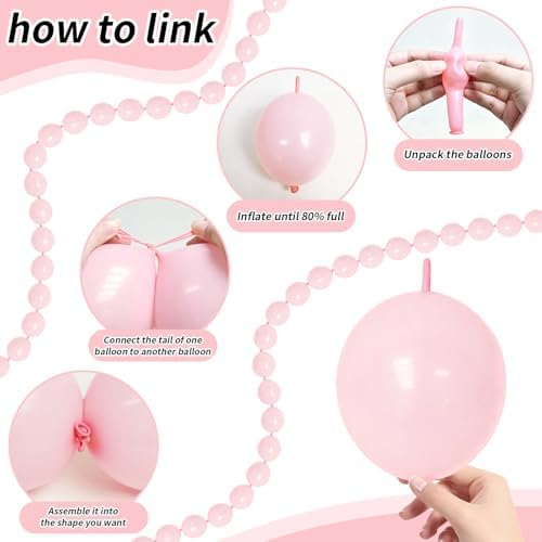 6 Inch Light Pink Linking Balloons, 120Pcs Quick Link Balloons Garland & Arch Kit for DIY Balloon Wall, Pink, alternate view