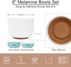 6-inch Melamine Bowls set of 6-20-ounce Dinnerware Cereal Bowls for Soup, Salad & Dessert | Dishwasher Safe &, alternate view