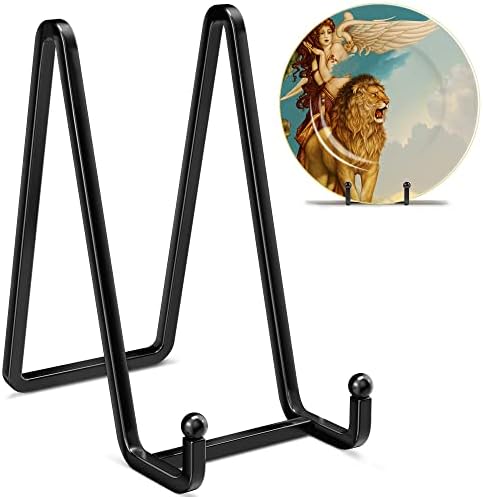 6 Inch Metal Square Picture Frame Easel Stands for Plates, Photos, Decor (Black, 2 Pack) in matte black