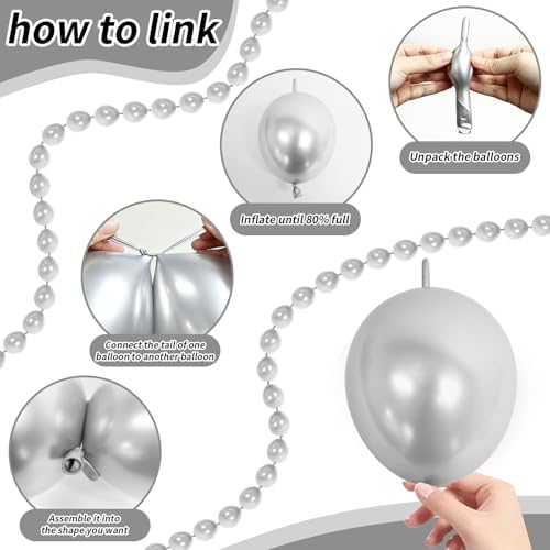 6 Inch Metallic Silver Linking Balloons, 120Pcs Quick Link Balloons Garland & Arch Kit for DIY Balloon Wall, alternate view 3