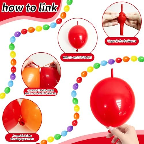 6 Inch Rainbow Linking Balloons, 120Pcs Quick Link Balloons Garland & Arch Kit for DIY Balloon Wall, Multi Color, alternate