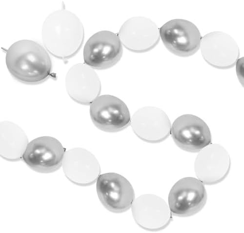 6 Inch White and Silver Linking Balloons, 120Pcs Quick Link Balloons Garland Arch Kit for DIY Balloon Wall