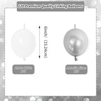 6 Inch White and Silver Linking Balloons, 120Pcs Quick Link Balloons Garland Arch Kit for DIY Balloon Wall, alternate view 2