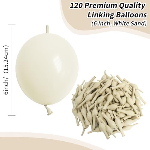 6 Inch White Sand Linking Balloons, 120Pcs Quick Link Balloons Garland & Arch Kit for DIY Balloon Wall, Sand, alternate view