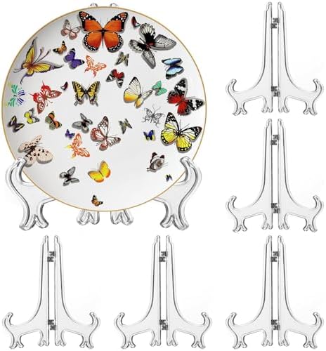 6 Pack 10 Inch Clear Plastic Easels or Stand/Plate Holders to Display Pictures or Other Items at Weddings, Plate