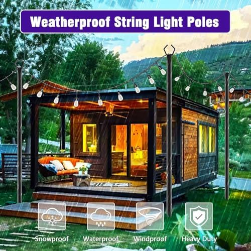 6 Pack 10Ft String Light Poles, Light Poles for Outside Lights with Fork, Outdoor Brackets Hanging Lights, Metal, alternate