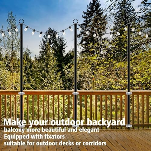 6 Pack 10Ft String Light Poles, Light Poles for Outside Lights with Fork, Outdoor Brackets Hanging Lights, Metal, alternate