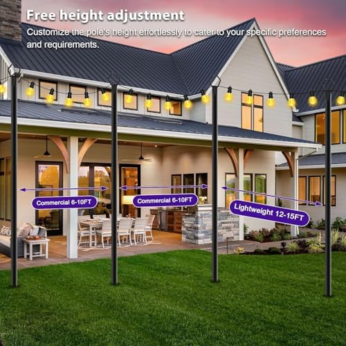 6 Pack 10Ft String Light Poles, Light Poles for Outside Lights with Fork, Outdoor Brackets Hanging Lights, Metal, alternate