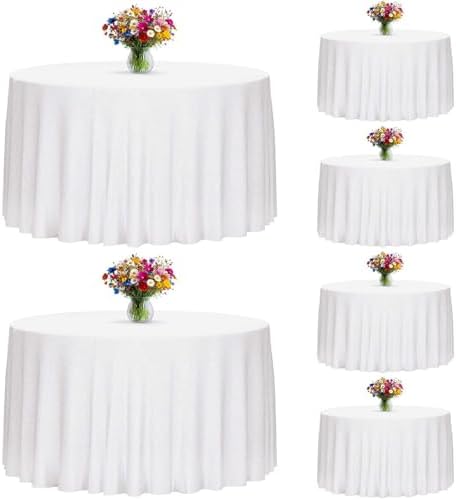 6 Pack 120 Inch Round Tablecloths White in White
