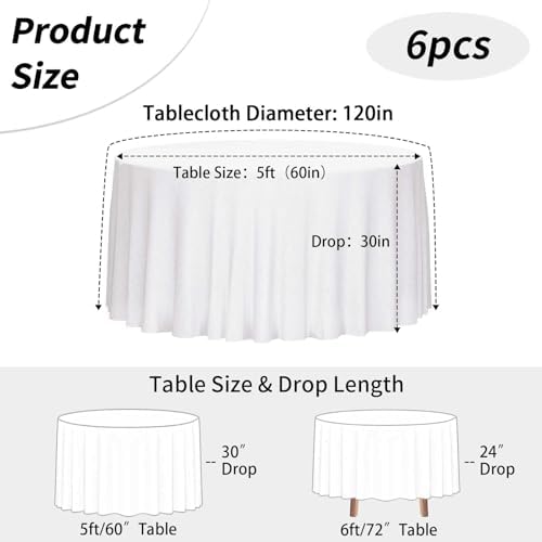 6 Pack 120 Inch Round Tablecloths White in White, alternate view 3