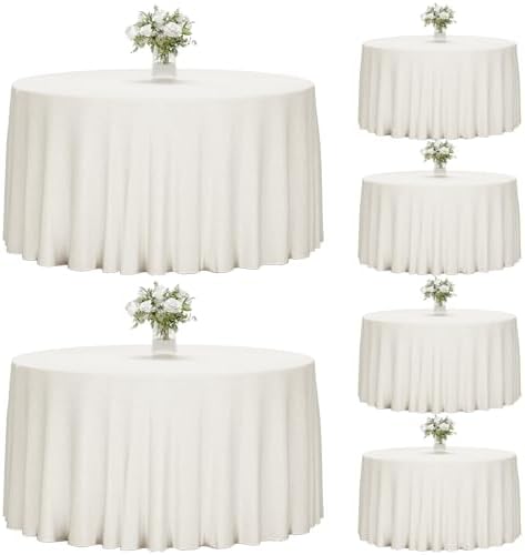 6 Pack 120 Inch Tablecloths Round Ivory Table Cover in Ivory