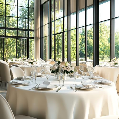 6 Pack 120 Inch Tablecloths Round Ivory Table Cover in Ivory, alternate view 6