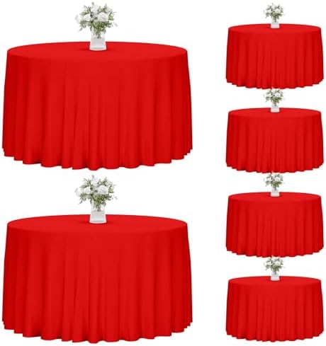 6 Pack 120 Inch Tablecloths Round Red Table Cover in Red