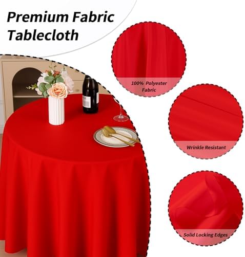 6 Pack 120 Inch Tablecloths Round Red Table Cover in Red, alternate view 2