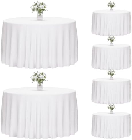 6 Pack 120 Inch Tablecloths Round White Table Cover in White