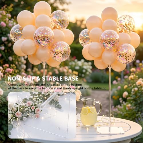 6 Pack 15.75 Inch Clear Acrylic Tabletop Balloon Stand Kit, Reusable Balloon Sticks Holders with Base, Table, alternate view