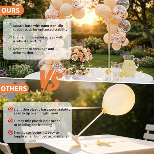 6 Pack 15.75 Inch Clear Acrylic Tabletop Balloon Stand Kit, Reusable Balloon Sticks Holders with Base, Table, alternate view