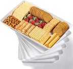 6 Pack, 16" x 11" Large White Serving Trays Set - Reusable Plastic Serving Platters for Cookie, Appetizer