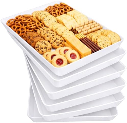 6-Pack 16" x 12" Extra Large Plastic Food Serving Trays for Party in White