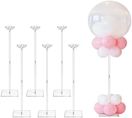 6 Pack 23.6 Inch Reusable Clear Acrylic Balloon Stand Kit in Clear