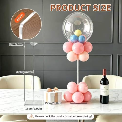 6 Pack 23.6 Inch Reusable Clear Acrylic Balloon Stand Kit in Clear, alternate view 3