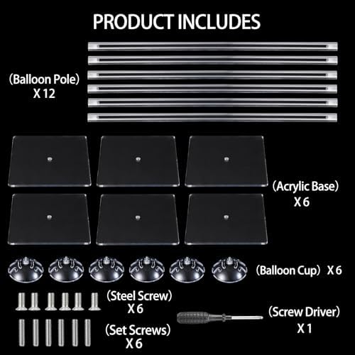 6 Pack 24 Inch Reusable Acrylic Balloon Stand Kit-Heavy Duty, Adjustable Height with Sticks and Base, Balloon, alternate view