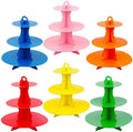 6 Pack 3 Tier Cardboard Cupcake Stand, Colorful Round Cupcake Tower in Blue, Green, Orange, Pink, Red, Yellow