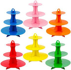 6 Pack 3 Tier Cardboard Cupcake Stand, Colorful Round Cupcake Tower in Blue, Green, Orange, Pink, Red, Yellow