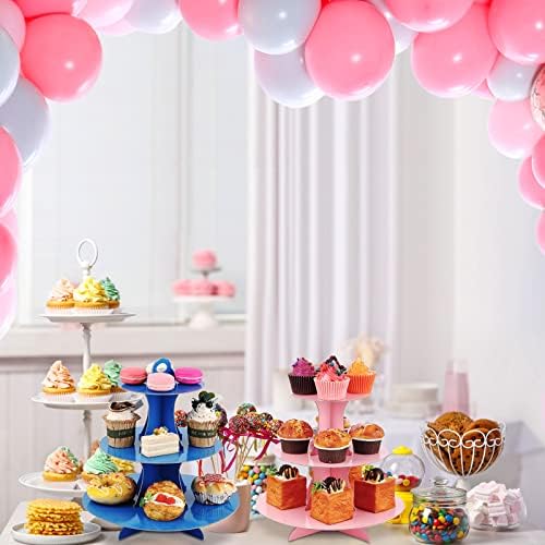 6 Pack 3 Tier Cardboard Cupcake Stand, Colorful Round Cupcake Tower in Blue, Green, Orange, Pink, Red, Yellow, alternate view