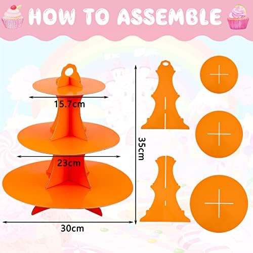 6 Pack 3 Tier Cardboard Cupcake Stand, Colorful Round Cupcake Tower in Blue, Green, Orange, Pink, Red, Yellow, alternate view
