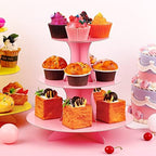 6 Pack 3 Tier Cardboard Cupcake Stand, Colorful Round Cupcake Tower in Blue, Green, Orange, Pink, Red, Yellow, alternate view