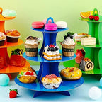 6 Pack 3 Tier Cardboard Cupcake Stand, Colorful Round Cupcake Tower in Blue, Green, Orange, Pink, Red, Yellow, alternate view