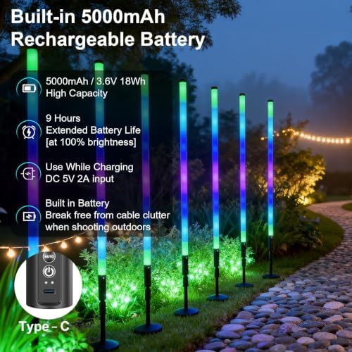 6 Pack 3ft RGB Tube Light Portable 5000mAh Battery Powered LED Tube Lights with Stand & Remote 500 Lighting, alternate view 5