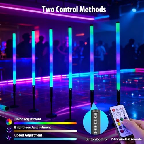 6 Pack 3ft RGB Tube Light Portable 5000mAh Battery Powered LED Tube Lights with Stand & Remote 500 Lighting, alternate view 6