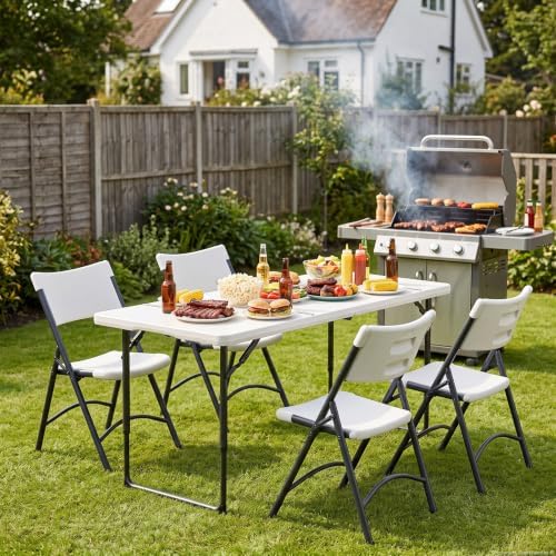 6 Pack 4 FT Folding Table with Adjustable Height, Heavy Duty Fold in Half Utility Table, Portable Plastic Picnic, alternate