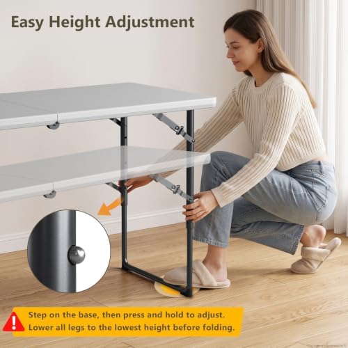 6 Pack 4 FT Folding Table with Adjustable Height, Heavy Duty Fold in Half Utility Table, Portable Plastic Picnic, alternate