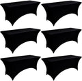 6-Pack 4ft Spandex Black Table Covers for Rectangular Folding Tables - Wrinkle Resistant Stretch Tight Table