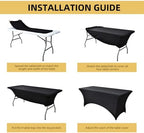 6-Pack 4ft Spandex Black Table Covers for Rectangular Folding Tables - Wrinkle Resistant Stretch Tight Table, alternate view
