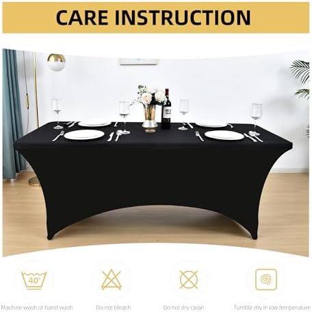 6-Pack 4ft Spandex Black Table Covers for Rectangular Folding Tables - Wrinkle Resistant Stretch Tight Table, alternate view