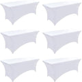 6-Pack 4ft White Spandex Table Covers for Rectangular Folding Tables - Wrinkle Resistant Stretch Tight Table