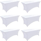 6-Pack 4ft White Spandex Table Covers for Rectangular Folding Tables - Wrinkle Resistant Stretch Tight Table