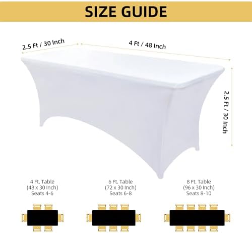 6-Pack 4ft White Spandex Table Covers for Rectangular Folding Tables - Wrinkle Resistant Stretch Tight Table, alternate view