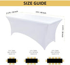 6-Pack 4ft White Spandex Table Covers for Rectangular Folding Tables - Wrinkle Resistant Stretch Tight Table, alternate view