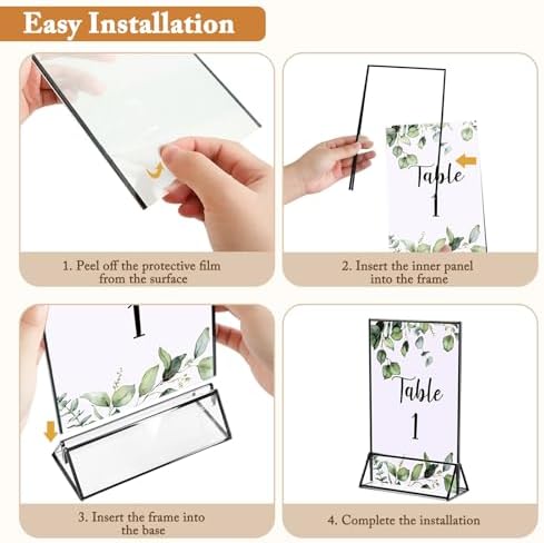6 Pack 4x6 Inch Clear Acrylic Sign Holders, Black Border Double-Sided Vertical Picture Frames & Display Stands, alternate