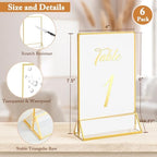 6 Pack 4x6 Inch Clear Acrylic Sign Holders, Gold Border Double-Sided Vertical Picture Frames & Display Stands, alternate view